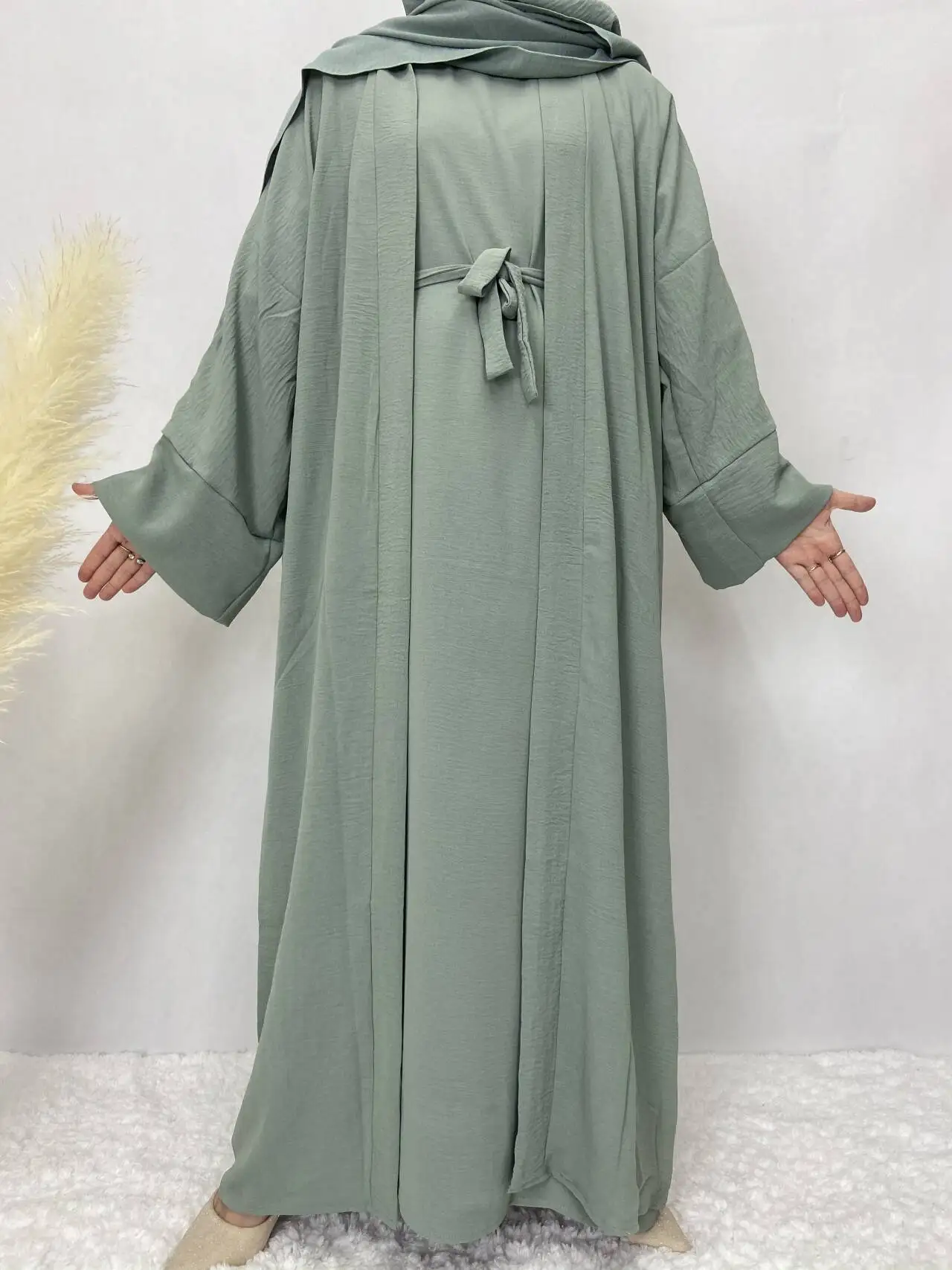 2 Töö Abaya Sobitamine Moslemi Seab Avatud Abayas Naiste Dubai Türgi Sisemine Hijab Kleit Aafrika Ramadaani Islami Eid Kimono Komplekt
