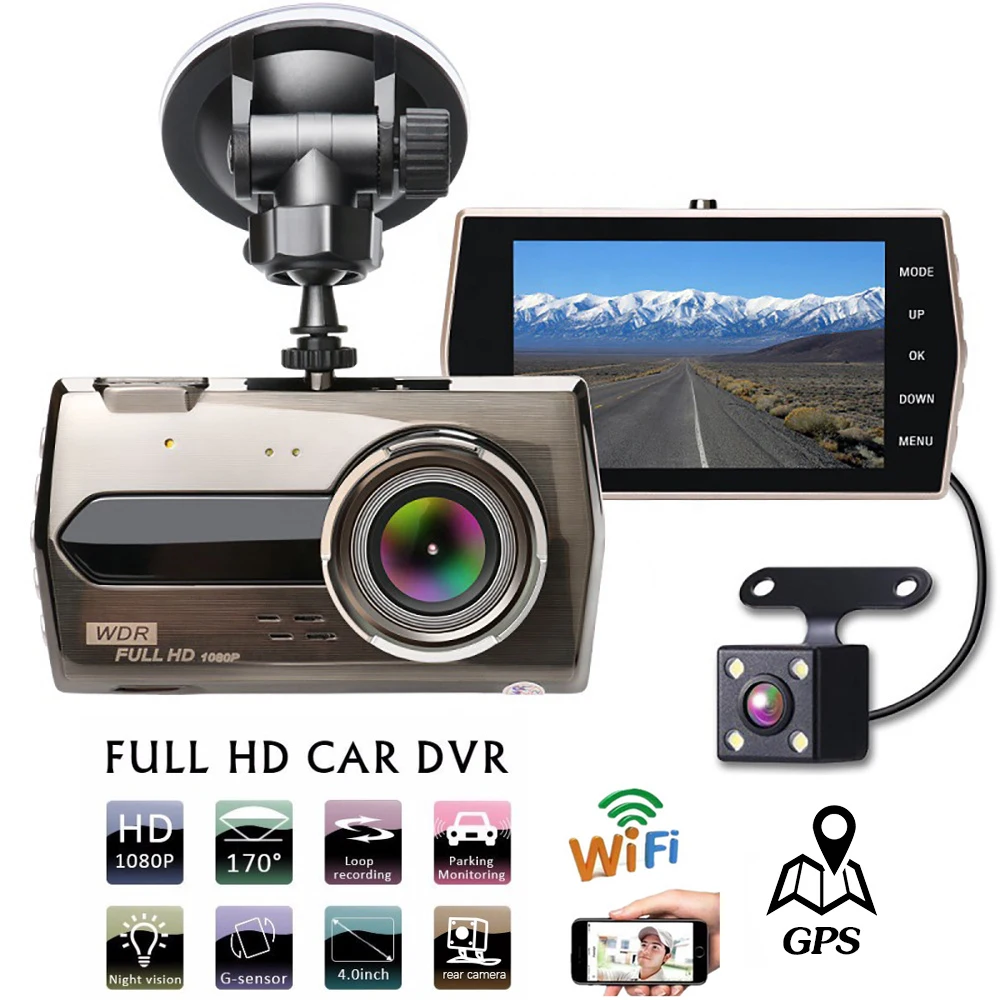 Car DVR, WiFi, GPS, Täis-HD 1080P Kriips Cam Sõiduki Kaamera Drive Video Recorder Öise Nägemise Auto Dashcam Must Kast Parkimine Monitor