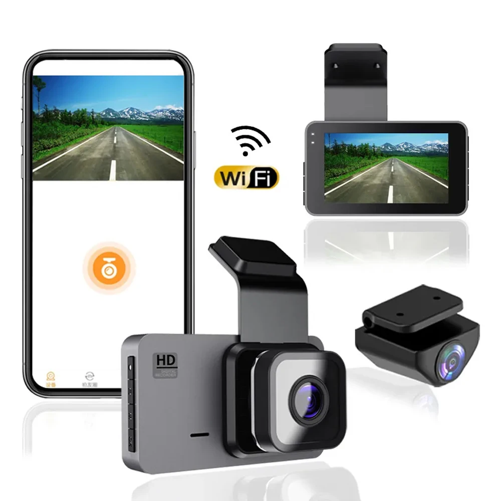 3Inch WiFi GPS Car DVR 1080P HD Dual Objektiivi Ees Taga Vaadata Kriips Cam Sõiduki Kaamera, videosalvesti 24 Tundi Parkimine Monitor