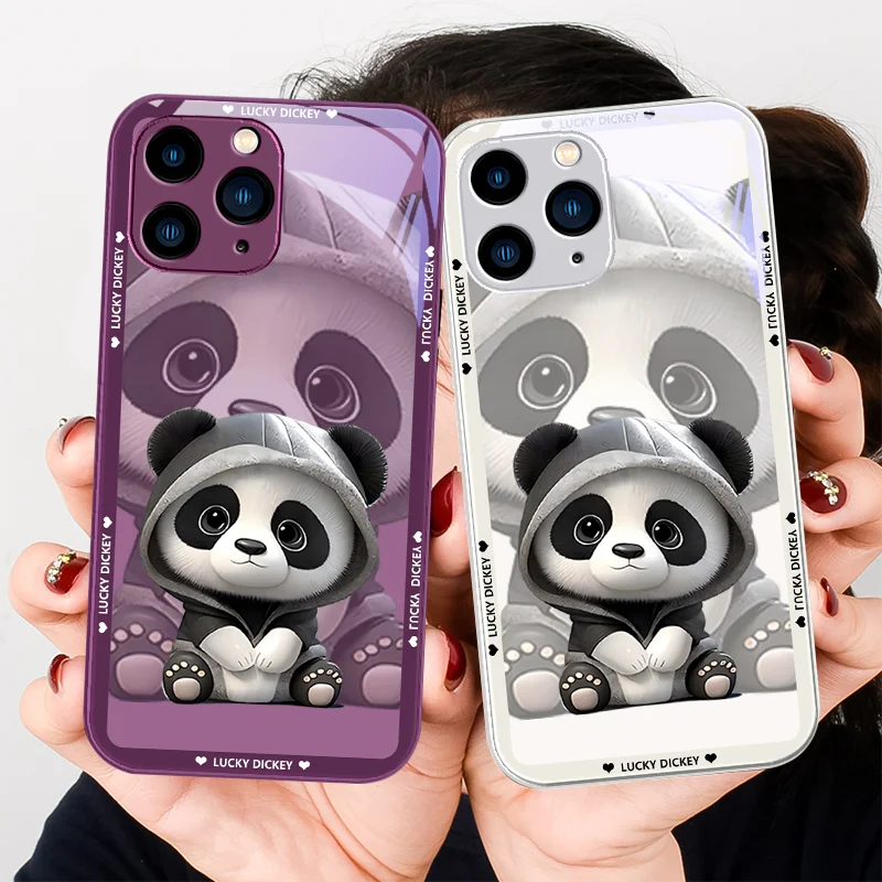 Lilla Metallik Värvi Karastatud Klaasist Telefon Case for Iphone 14 13 12 11 Pro Max X XS XR 7 8 Plus 2020 SE Kampsun Armas Panda Roheline